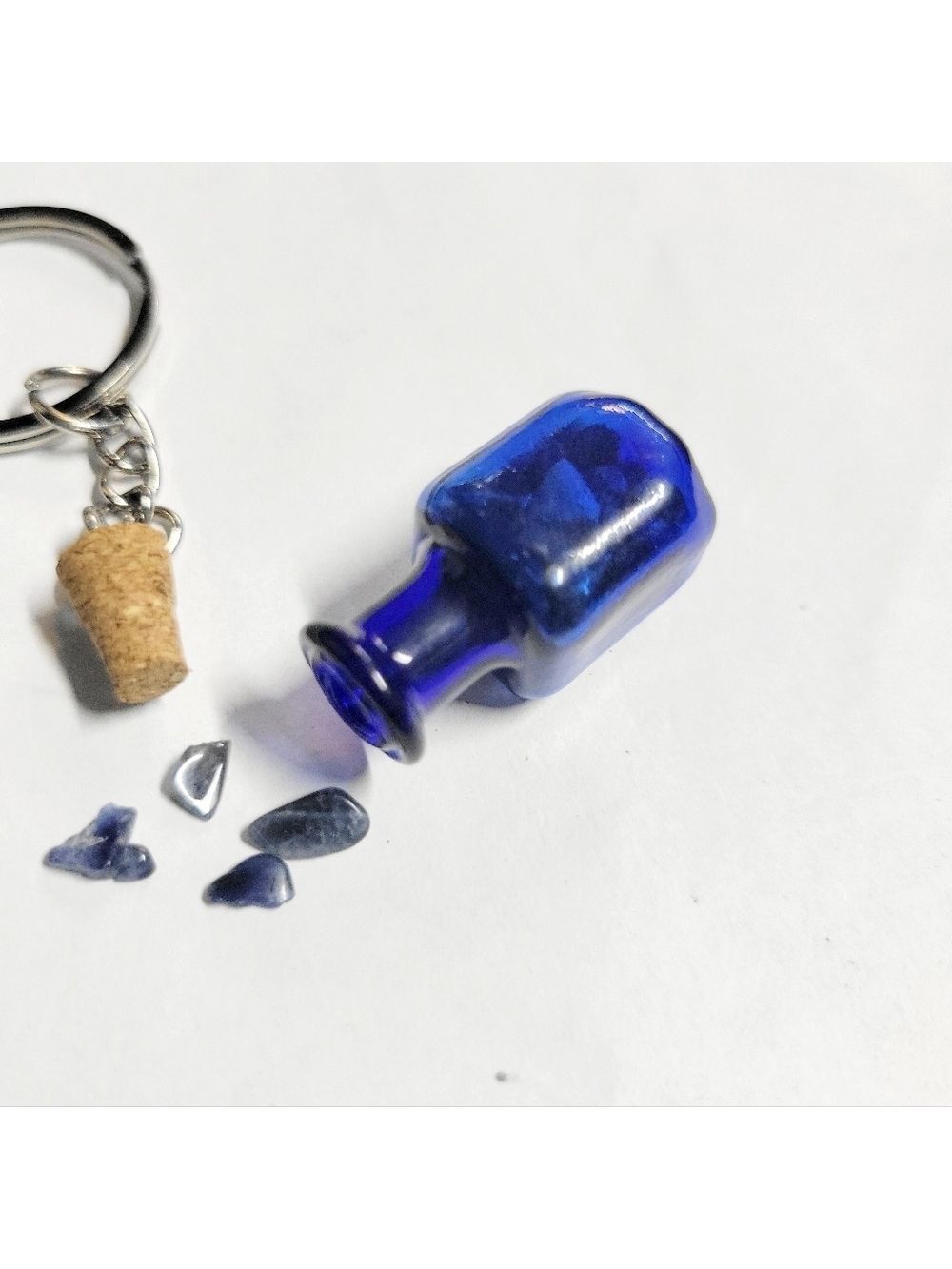 Hand Crafted Blue Vein Stone Mini Bottle Keychain Pendant